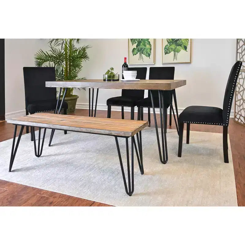 Set da pranzo Ashzo da 6 pezzi, tavolo da pranzo a forcina con 4 sedie e panca, 3 opzioni di colore