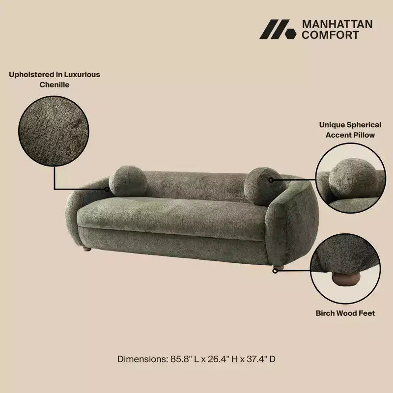 Manhattan Comfort 3pc Tribeca Chenille Upholstered 85.8" Sofa and 2 Accent Chairs