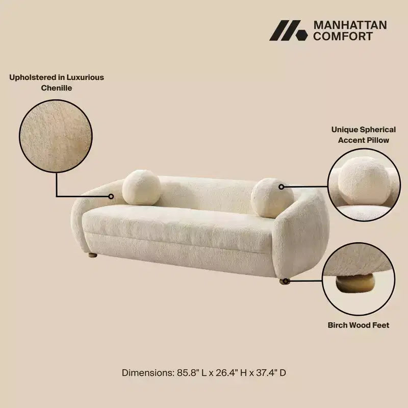 Manhattan Comfort 3pc Tribeca Chenille Upholstered 85.8" Sofa and 2 Accent Chairs