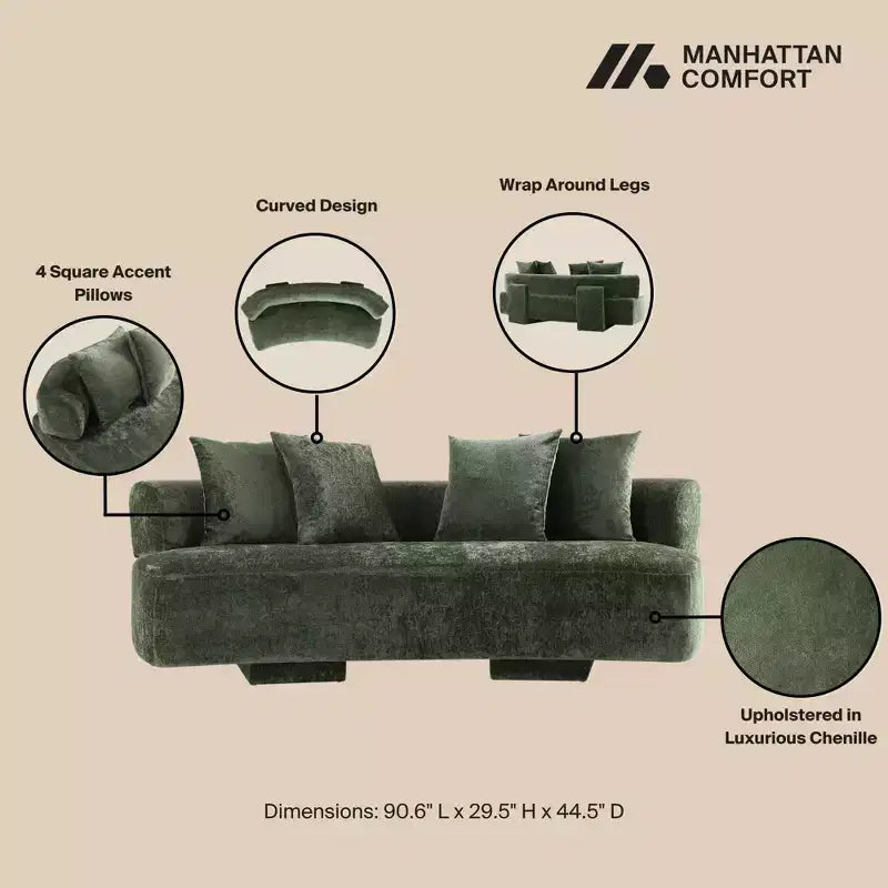 Manhattan Comfort 2pc Verandah Chenille Upholstered 112" Sofa and 90.6" Sofa Set
