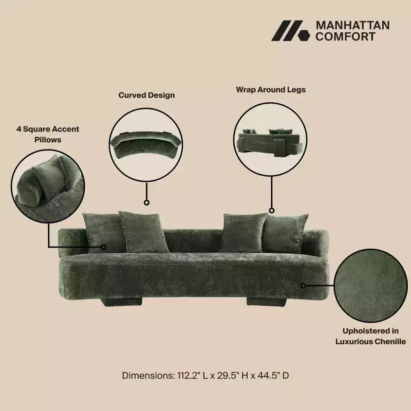 Manhattan Comfort 2pc Verandah Chenille Upholstered 112" Sofa and 90.6" Sofa Set