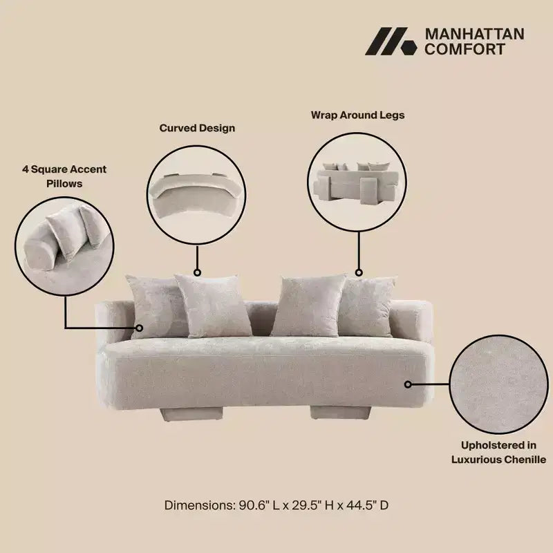 Manhattan Comfort 2pc Verandah Chenille Upholstered 112" Sofa and 90.6" Sofa Set