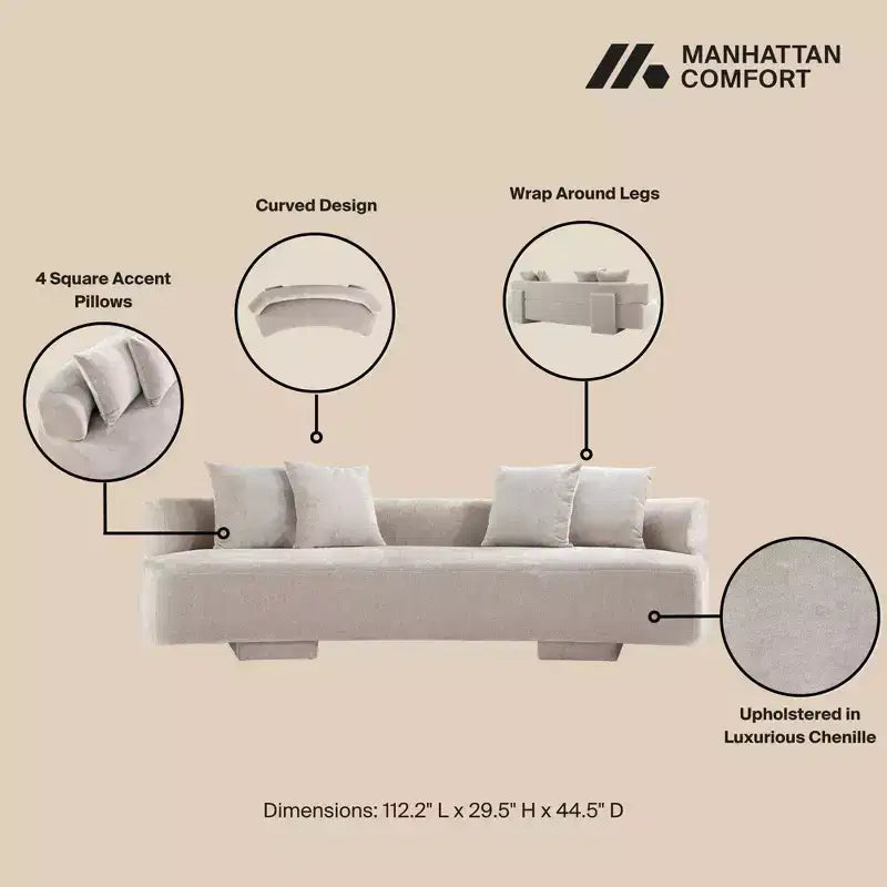 Manhattan Comfort 2pc Verandah Chenille Upholstered 112" Sofa and 90.6" Sofa Set