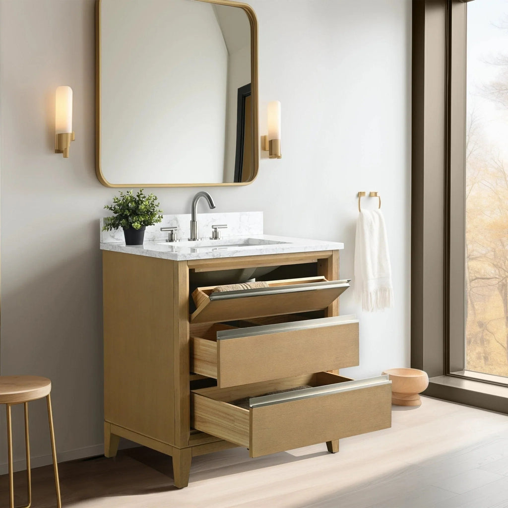 Badunterschrank von Vanity Art mit Keramikwaschbecken und Kunstmarmorplatte
