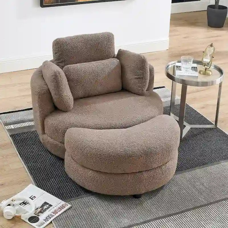 Poltrona girevole oversize 39W, pouf contenitore a mezzaluna, Divanetto circolare girevole Poltrone a barile Divano coccola Poltrona reclinabile, 4 cuscini