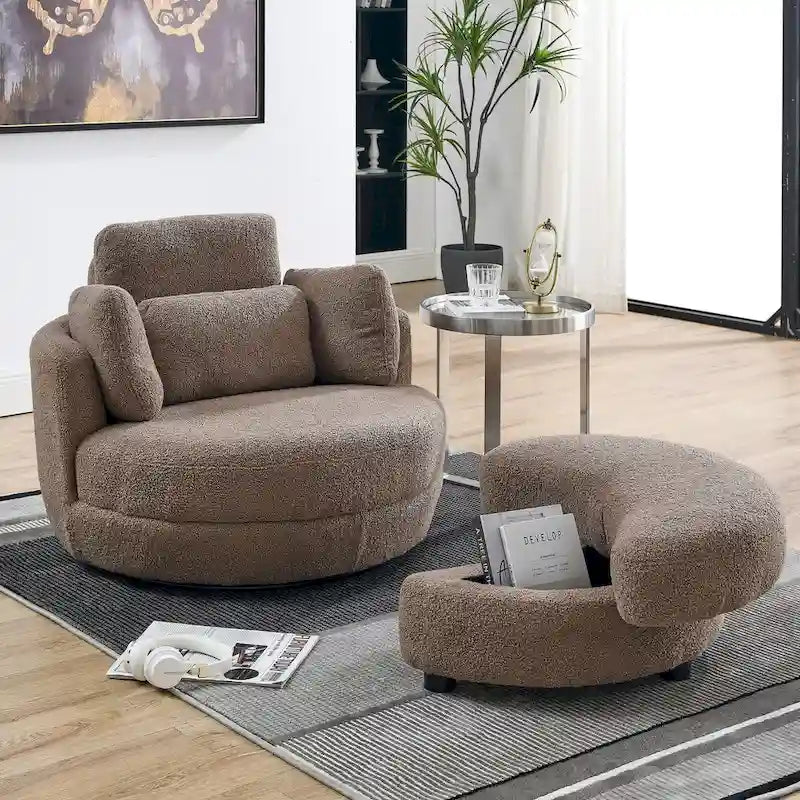 Poltrona girevole oversize 39W, pouf contenitore a mezzaluna, Divanetto circolare girevole Poltrone a barile Divano coccola Poltrona reclinabile, 4 cuscini