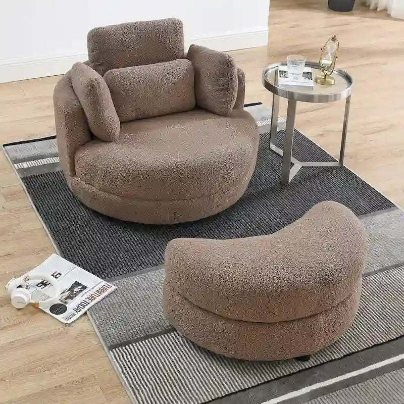 Poltrona girevole oversize 39W, pouf contenitore a mezzaluna, Divanetto circolare girevole Poltrone a barile Divano coccola Poltrona reclinabile, 4 cuscini