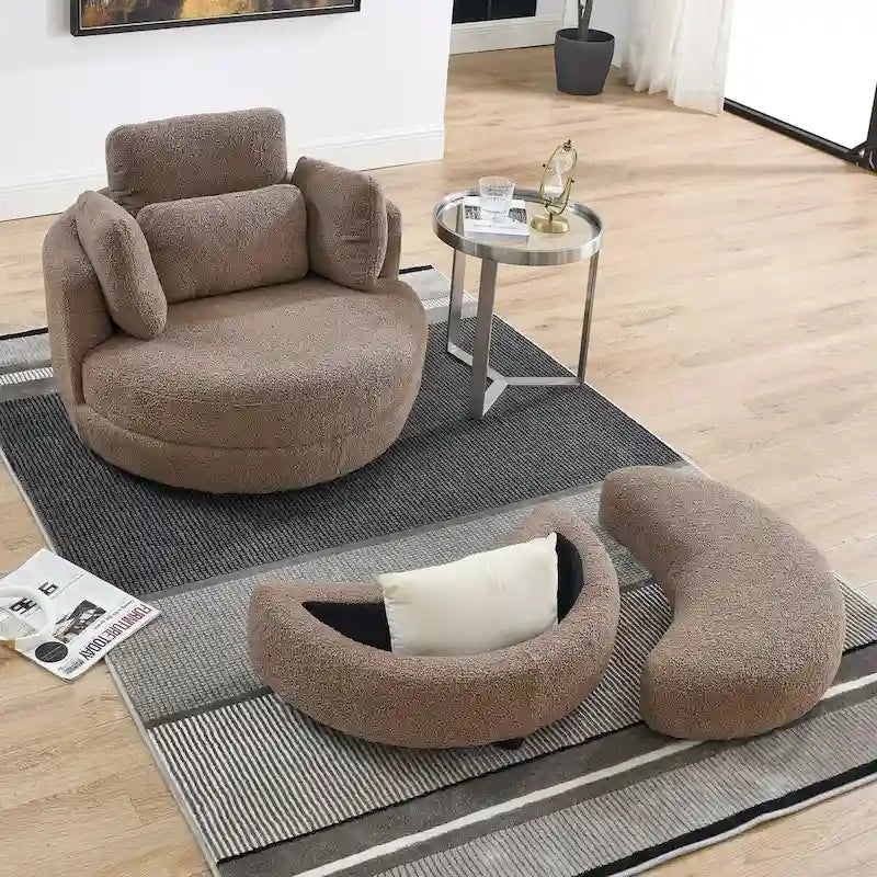 Poltrona girevole oversize 39W, pouf contenitore a mezzaluna, Divanetto circolare girevole Poltrone a barile Divano coccola Poltrona reclinabile, 4 cuscini