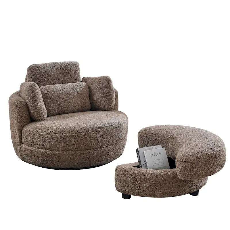 Poltrona girevole oversize 39W, pouf contenitore a mezzaluna, Divanetto circolare girevole Poltrone a barile Divano coccola Poltrona reclinabile, 4 cuscini