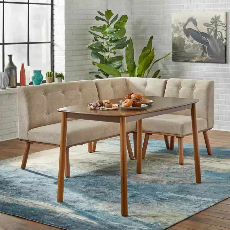 Buylateral Set da Pranzo per Angolo Colazione Imbottito Mid Century Modern Playmate 4 Pezzi Noce Versatile Arredamento Imbottito, Legno di Gomma