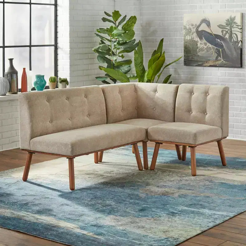 Buylateral Set da Pranzo per Angolo Colazione Imbottito Mid Century Modern Playmate 4 Pezzi Noce Versatile Arredamento Imbottito, Legno di Gomma