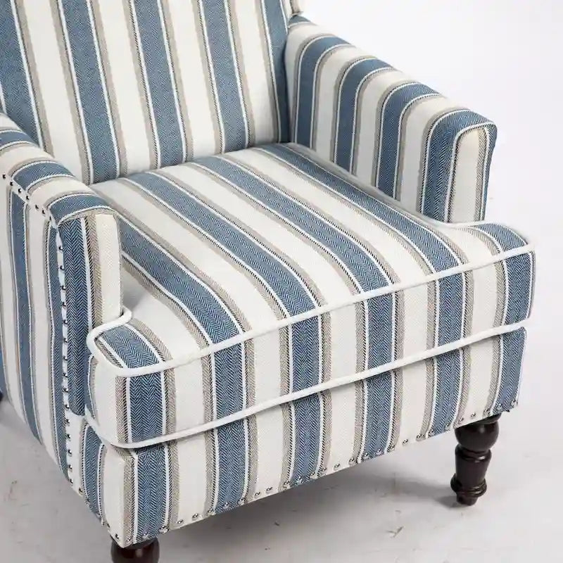 Poltrona in lino a righe bianche e blu