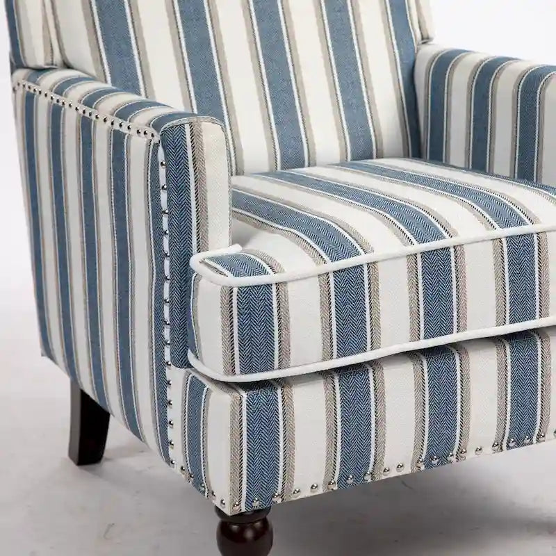 Poltrona in lino a righe bianche e blu