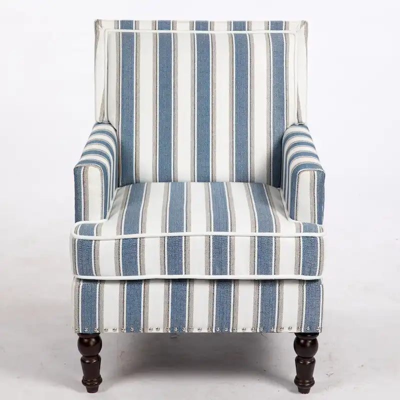 Poltrona in lino a righe bianche e blu