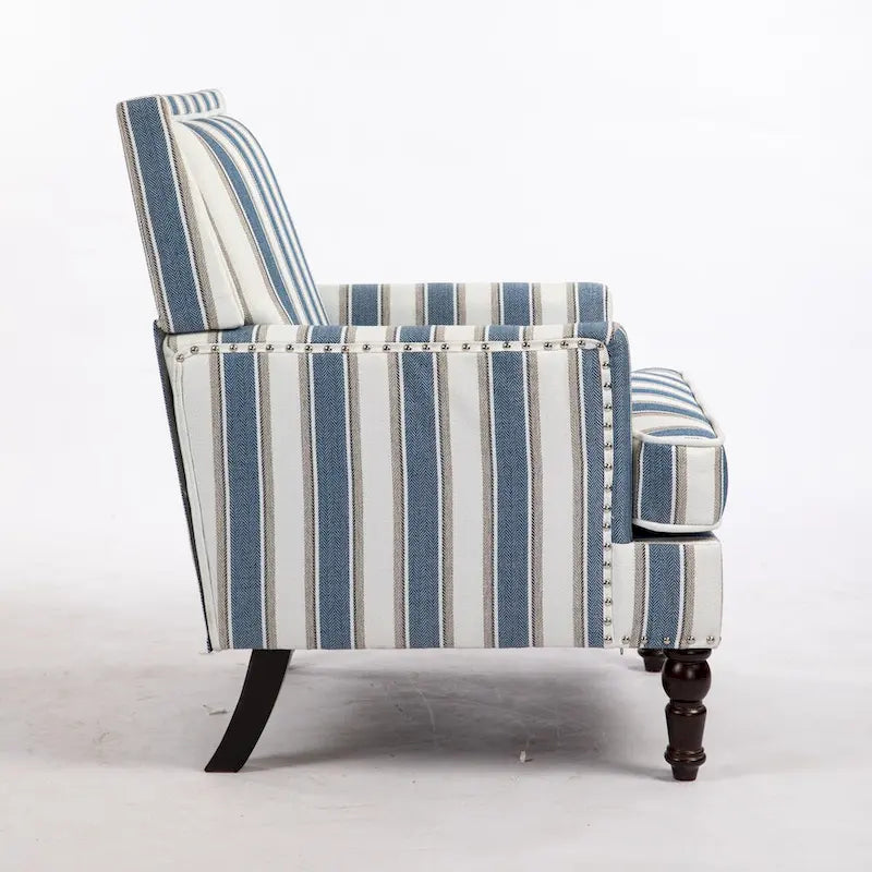 Poltrona in lino a righe bianche e blu