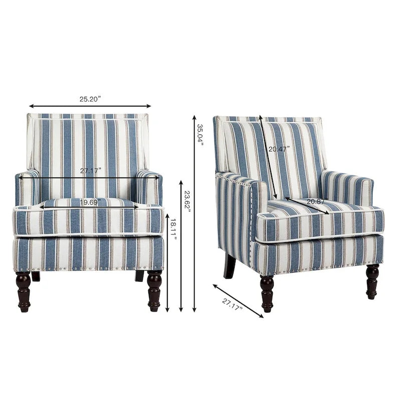 Poltrona in lino a righe bianche e blu