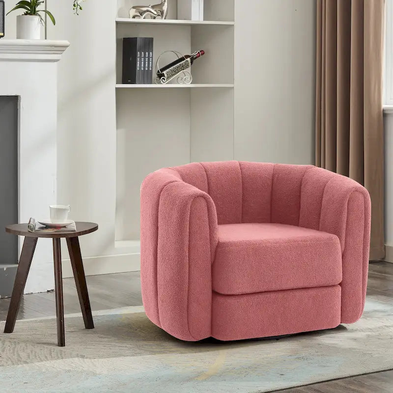 Poltrona a tamburo decorativa girevole in tessuto teddy