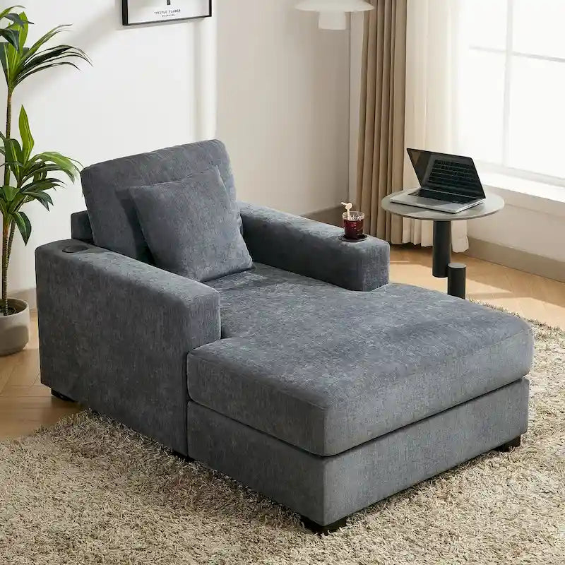 Extra grote chaise longue met kussens, verkrijgbaar in drie maten