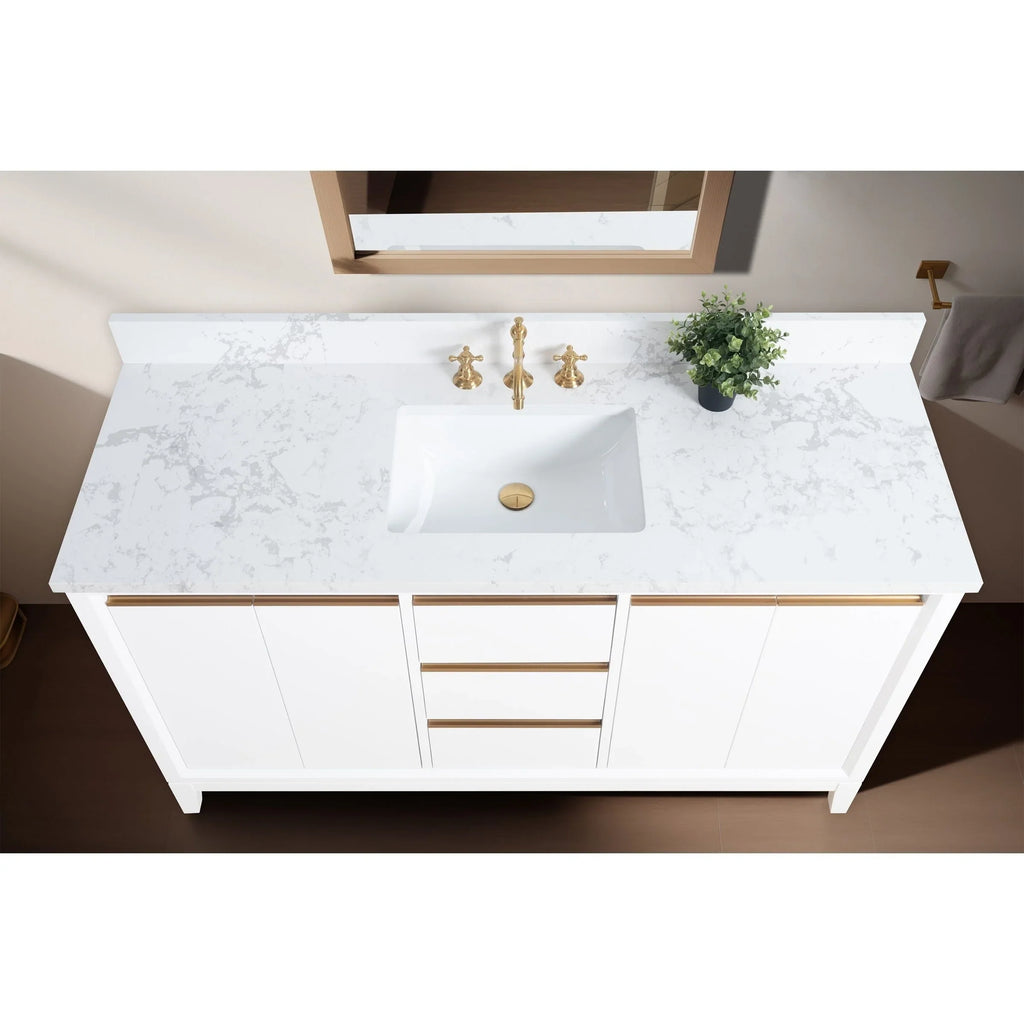 Badunterschrank von Vanity Art mit Keramikwaschbecken und Kunstmarmorplatte
