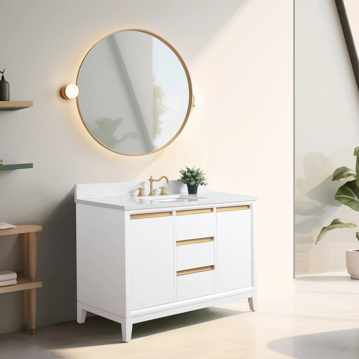 Badunterschrank von Vanity Art mit Keramikwaschbecken und Kunstmarmorplatte