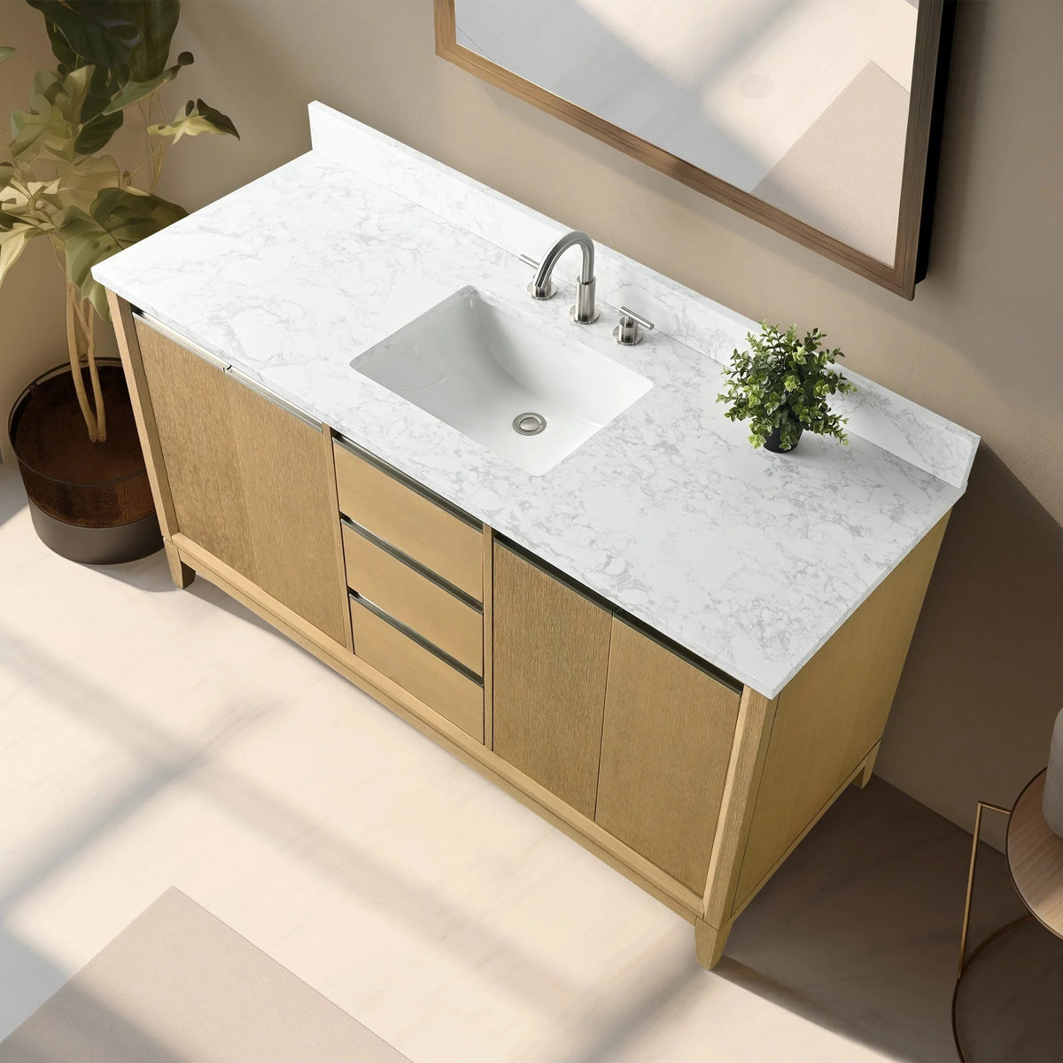Badunterschrank von Vanity Art mit Keramikwaschbecken und Kunstmarmorplatte