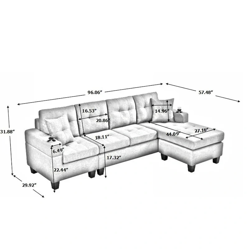 Modularna sofa za dnevnu sobu s ležaljkom u obliku slova L i držačem za čaše