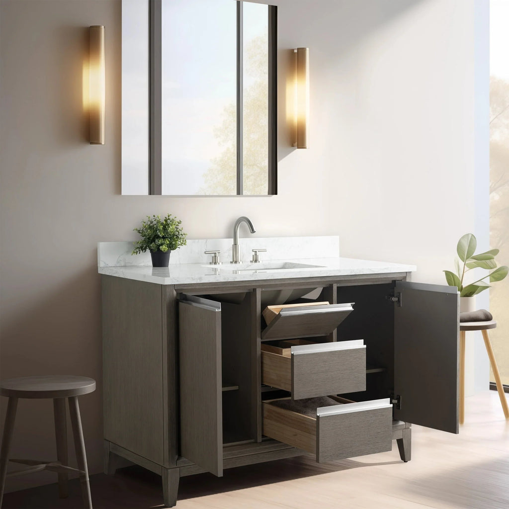 Badunterschrank von Vanity Art mit Keramikwaschbecken und Kunstmarmorplatte
