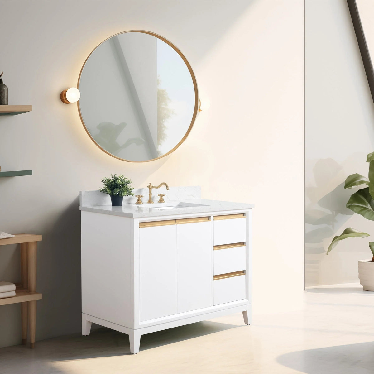 Badunterschrank von Vanity Art mit Keramikwaschbecken und Kunstmarmorplatte