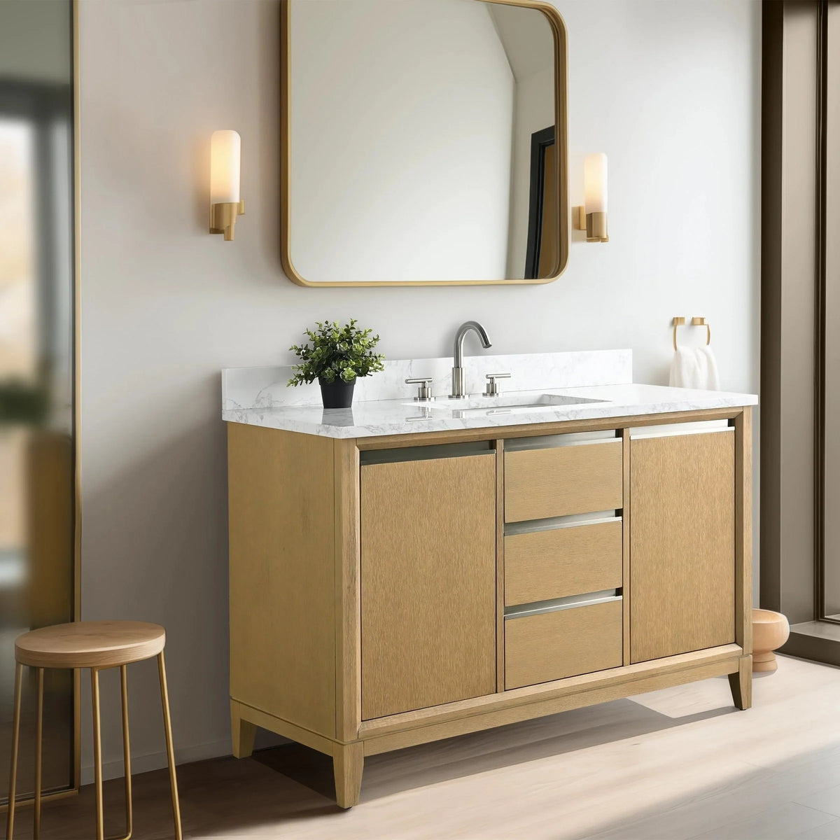 Badunterschrank von Vanity Art mit Keramikwaschbecken und Kunstmarmorplatte