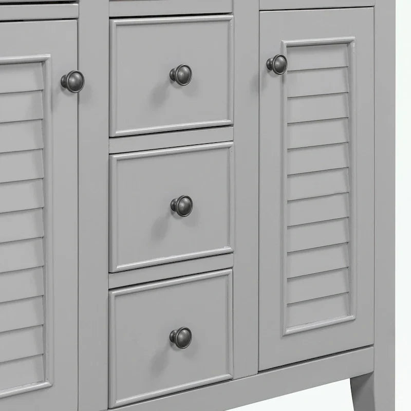 Mobile bagno con lavabo in ceramica, due ante e cinque cassetti