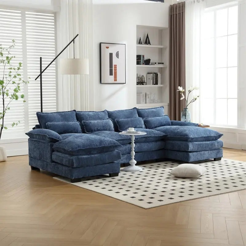 Modulares Ecksofa im Cloud-Stil fürs Wohnzimmer, modernes U-förmiges Sofa aus Chenille/Bouclé, bequemes Schlafsofa mit zwei Chaiselongues