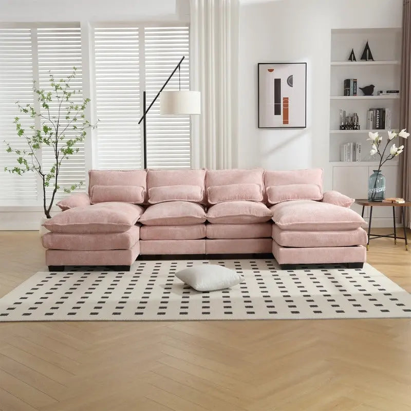 Modulares Ecksofa im Cloud-Stil fürs Wohnzimmer, modernes U-förmiges Sofa aus Chenille/Bouclé, bequemes Schlafsofa mit zwei Chaiselongues