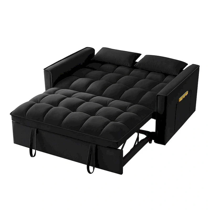 Divano Letto Estraibile 4-in-1 - Divanetto in Velluto - Divano Letto Convertibile con Schienale Reclinabile, 2 Tasche Laterali