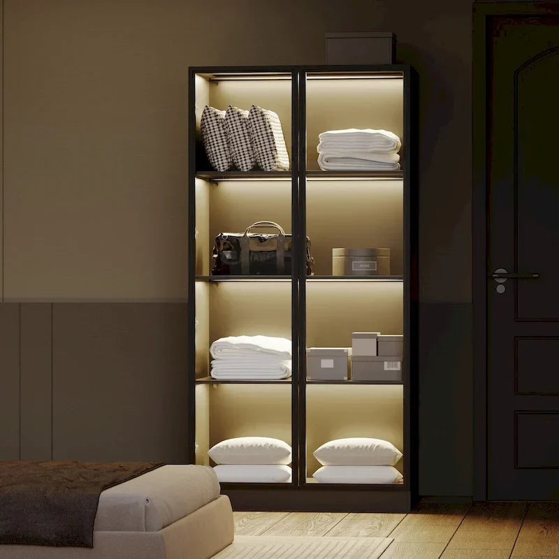 Vetrina da esposizione, Vetrina con ante in vetro temperato, Vetrina con ripiani portaoggetti a 4 livelli