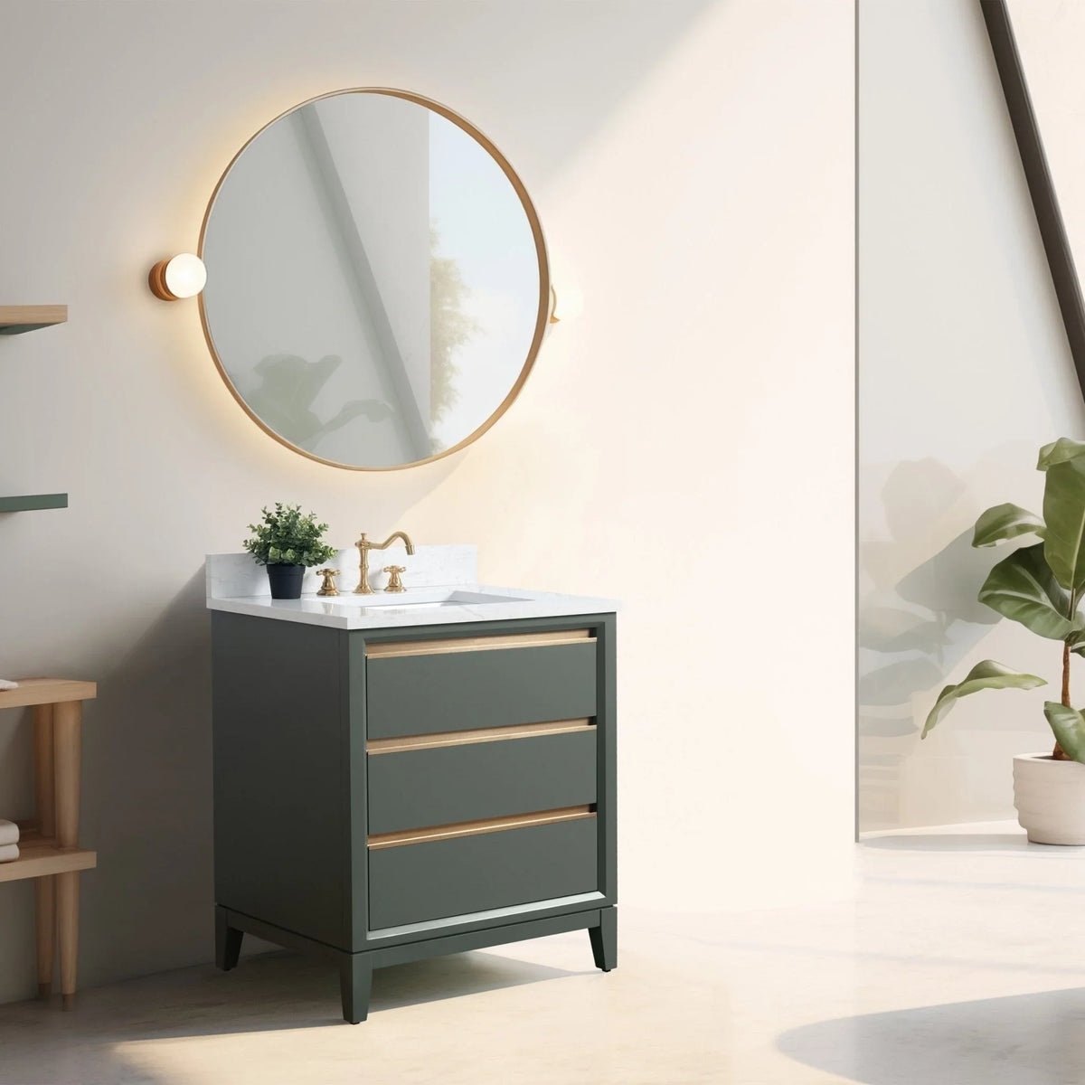 Badunterschrank von Vanity Art mit Keramikwaschbecken und Kunstmarmorplatte