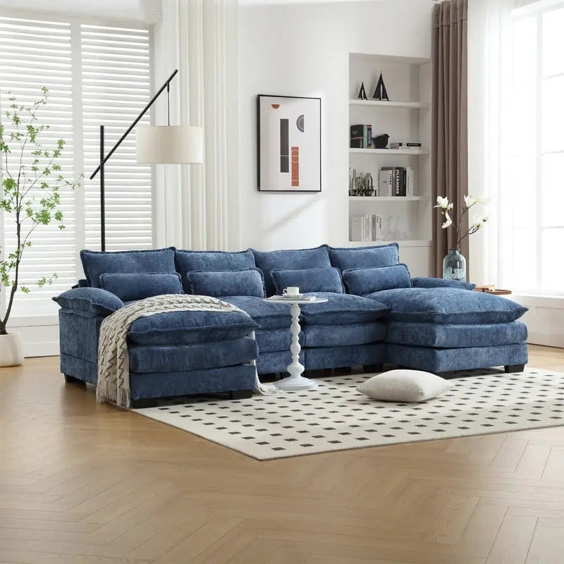 Modulares Ecksofa im Cloud-Stil fürs Wohnzimmer, modernes U-förmiges Sofa aus Chenille/Bouclé, bequemes Schlafsofa mit zwei Chaiselongues
