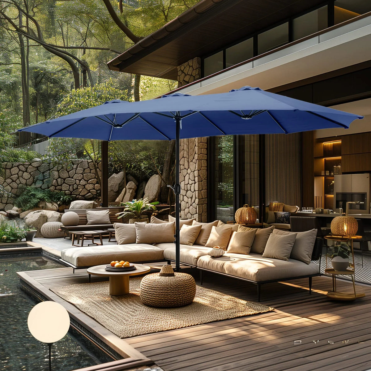 Ombrellone doppio extra large da patio MAISON ARTS da 15ft, con base inclusa