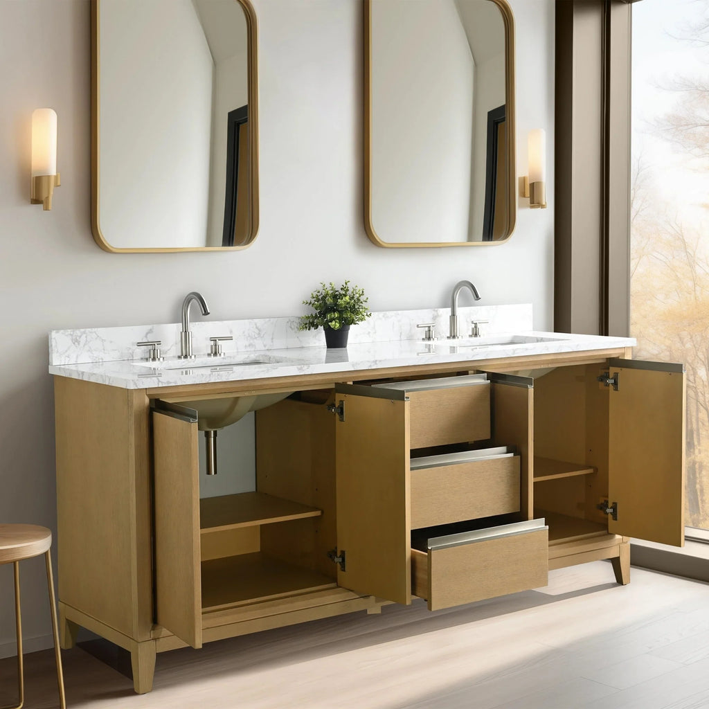 Badunterschrank von Vanity Art mit Keramikwaschbecken und Kunstmarmorplatte