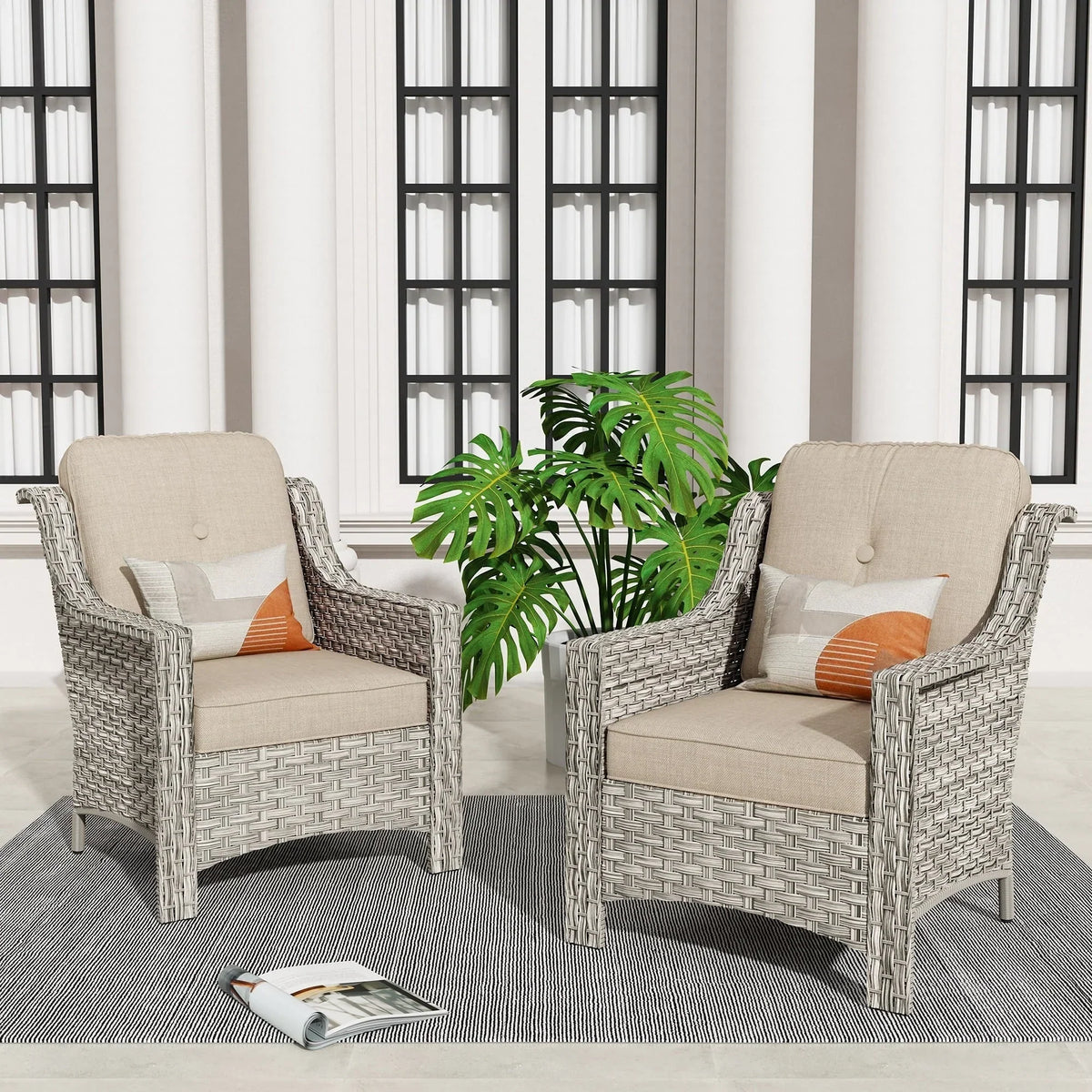 Set di 2 sedie da esterno in vimini e rattan HOOOWOOO con schienale alto