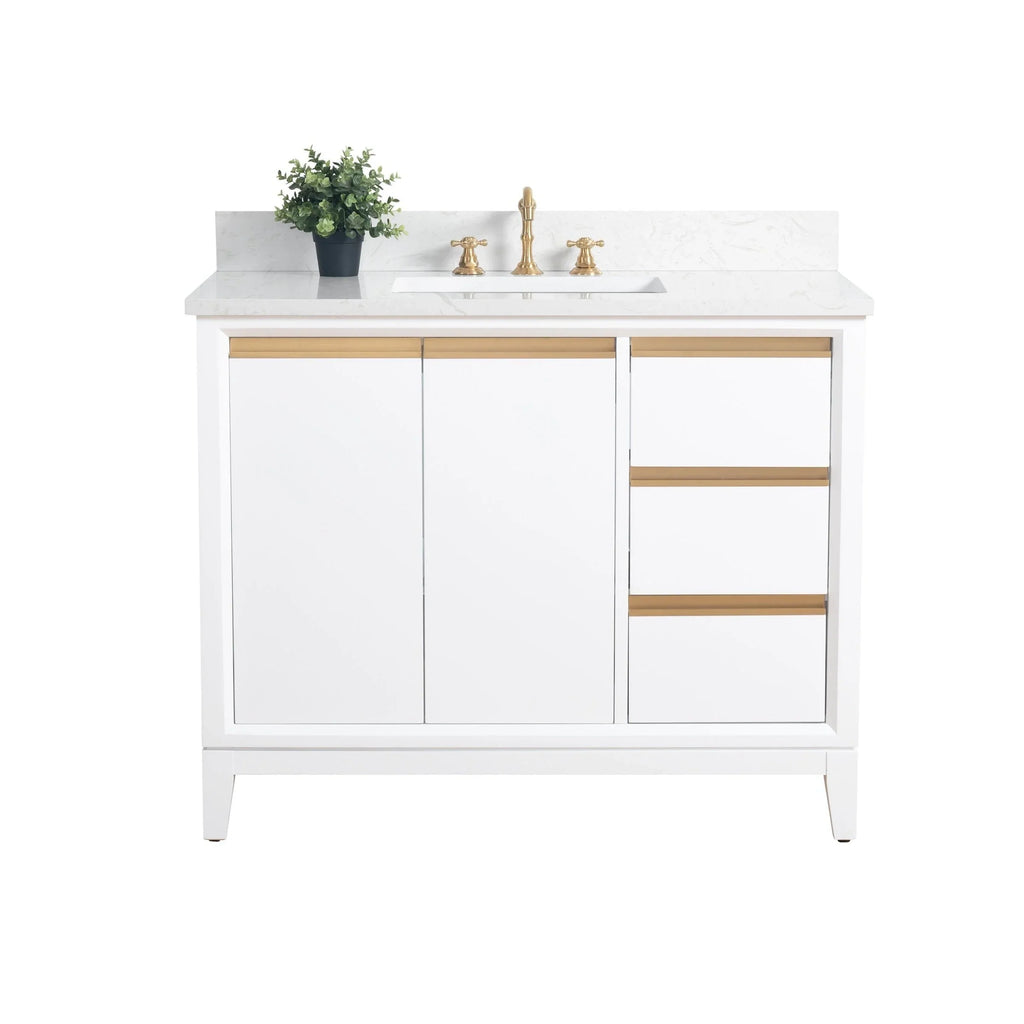Badunterschrank von Vanity Art mit Keramikwaschbecken und Kunstmarmorplatte