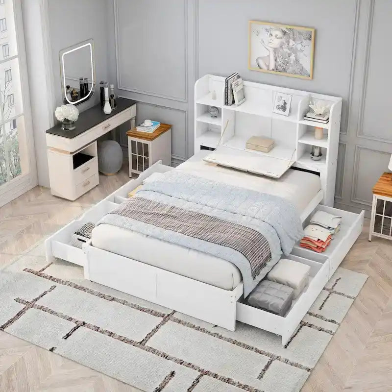 Struttura letto con 4 cassetti contenitore portatili sotto il letto