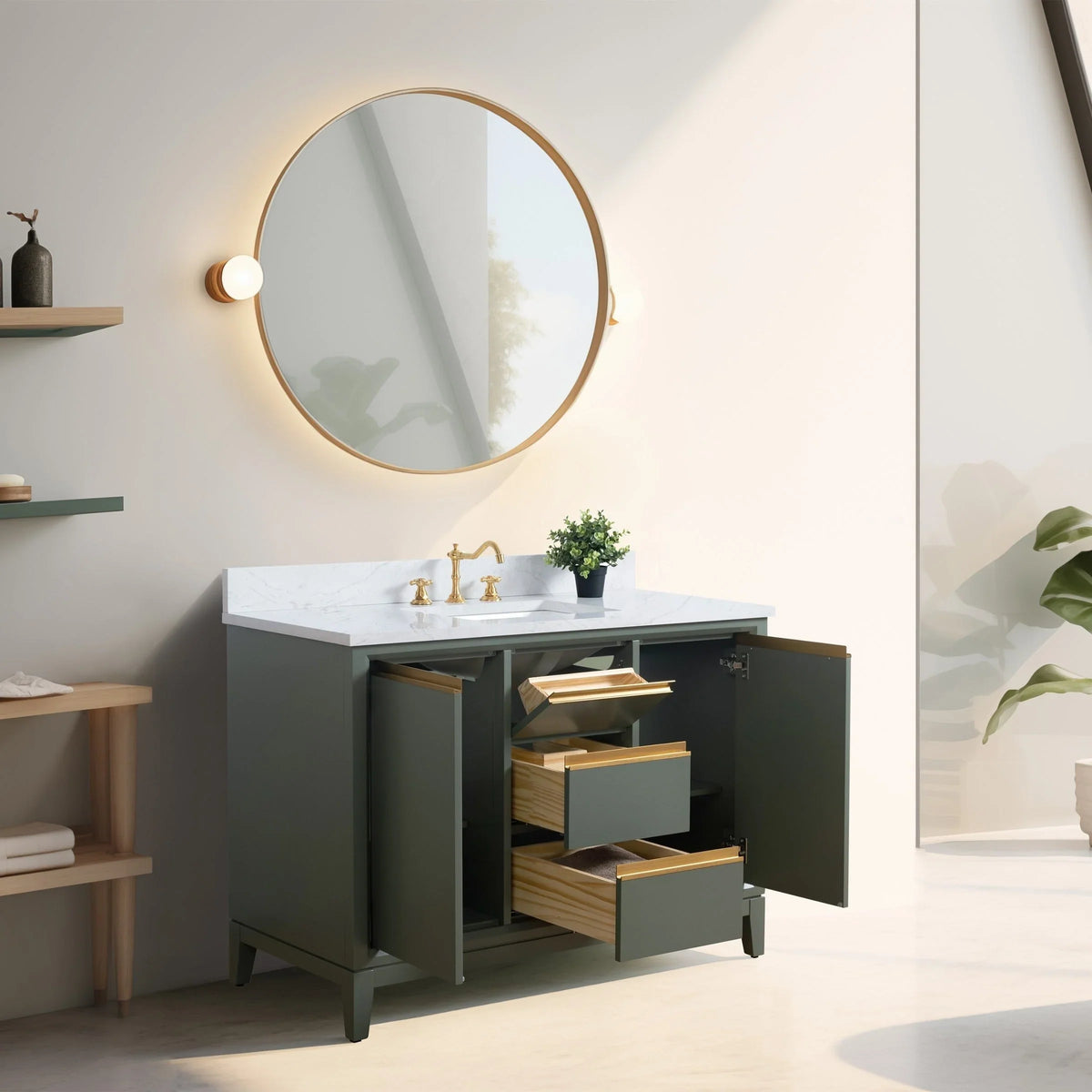 Badunterschrank von Vanity Art mit Keramikwaschbecken und Kunstmarmorplatte