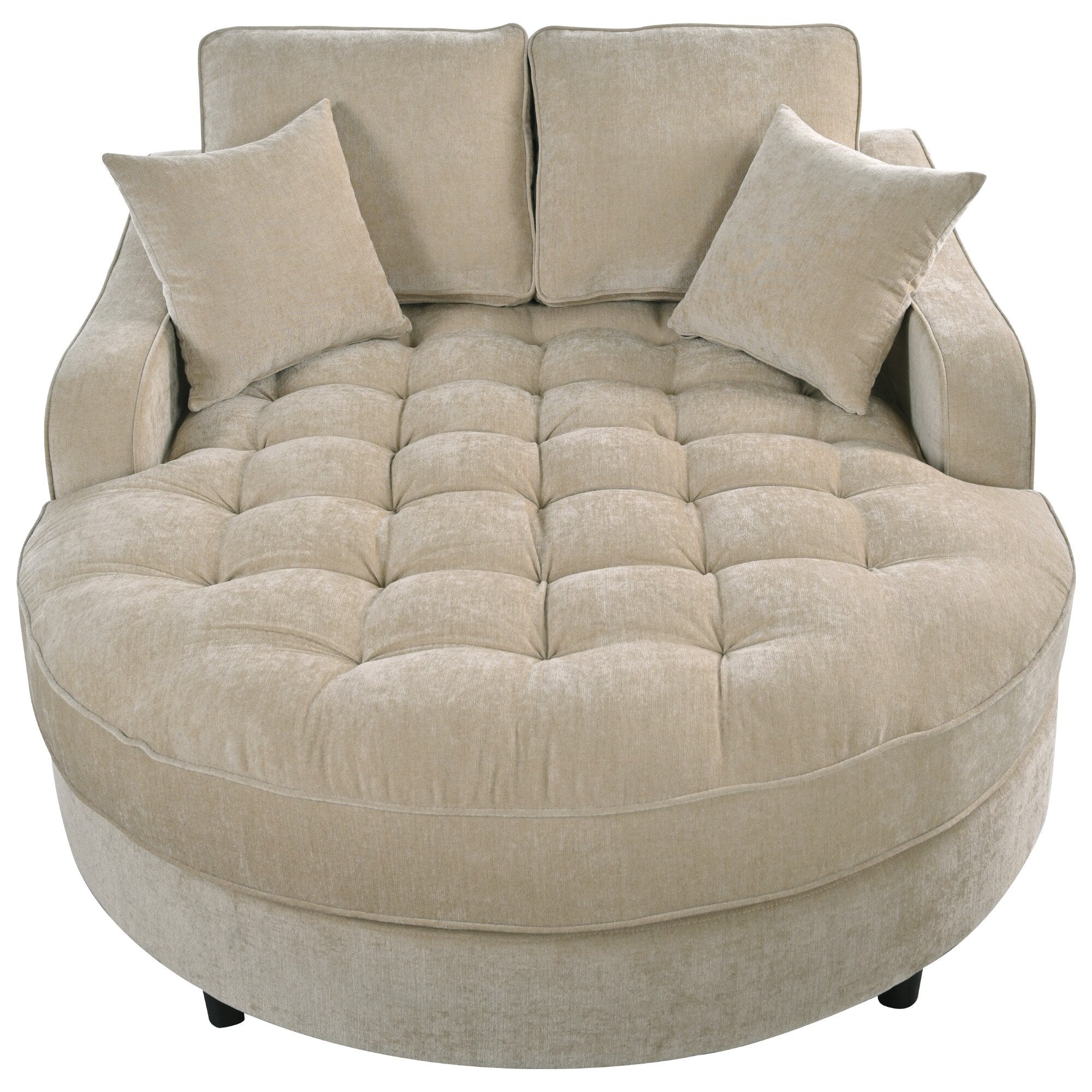 Divano Letto Chaise Longue in ciniglia, Divano Imbottito con Schienale Trapuntato e 2 Cuscini Rimovibili per Soggiorno