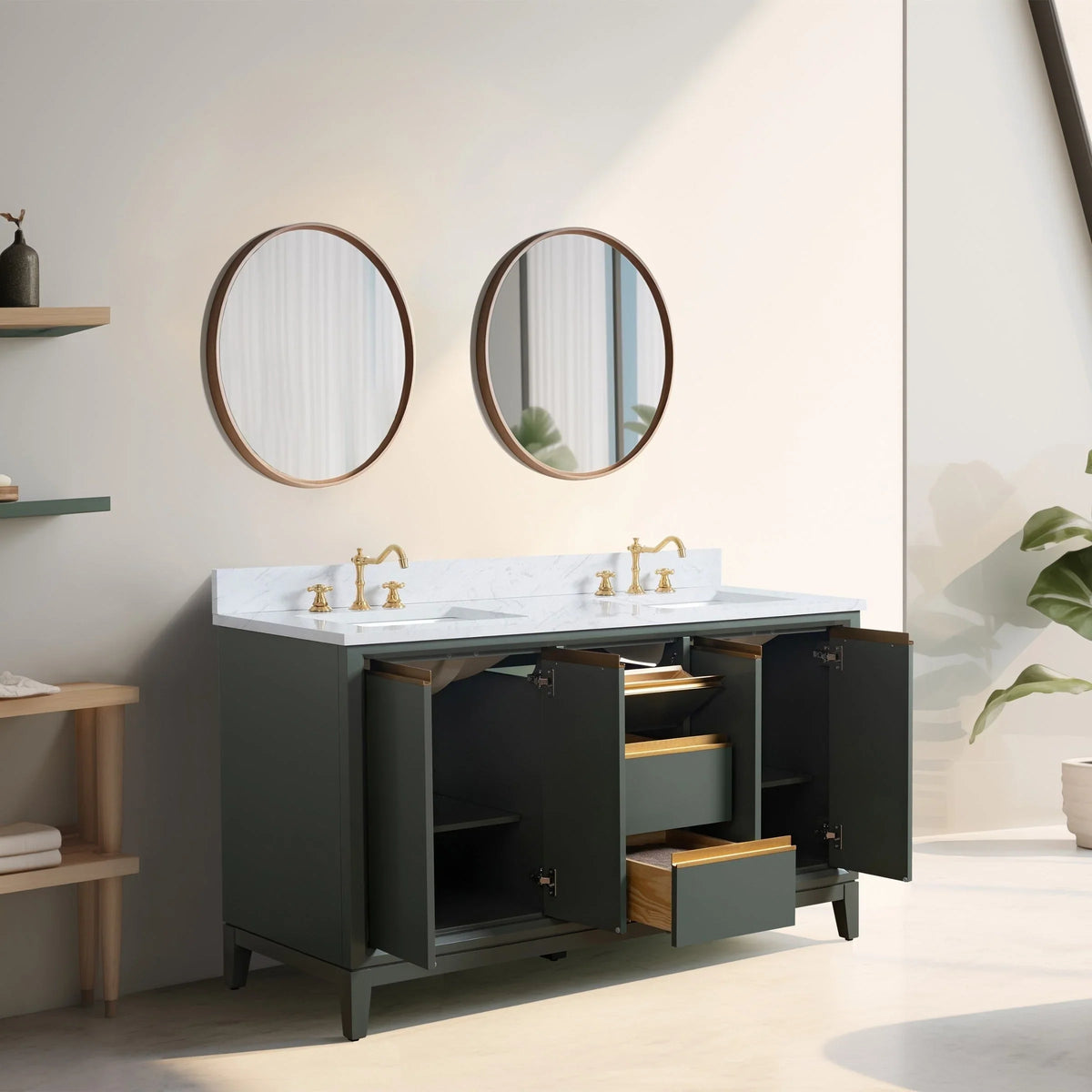 Badunterschrank von Vanity Art mit Keramikwaschbecken und Kunstmarmorplatte