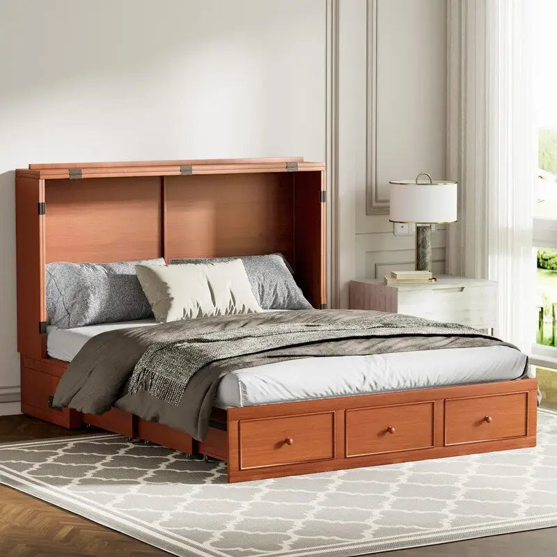 Murphy Bed with Foldable Mattress, Modern Cube Cabinet Bed with Storage Drawer & USB Charging Station