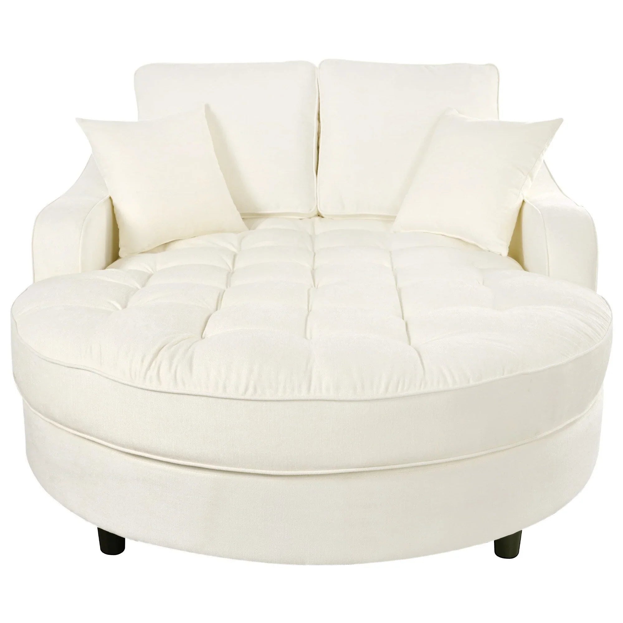Divano Letto Chaise Longue in ciniglia, Divano Imbottito con Schienale Trapuntato e 2 Cuscini Rimovibili per Soggiorno