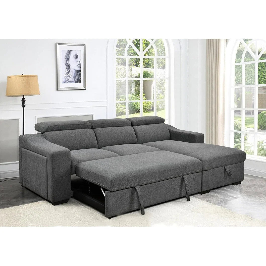 Divano componibile trasformabile Roomfitters 103 con chaise longue contenitore, poggiatesta regolabili, divano letto angolare a L, grigio scuro