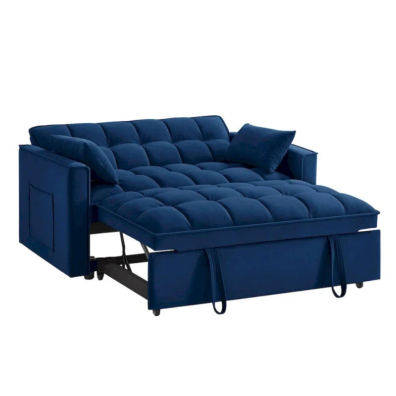 Divano Letto Estraibile 4-in-1 - Divanetto in Velluto - Divano Letto Convertibile con Schienale Reclinabile, 2 Tasche Laterali