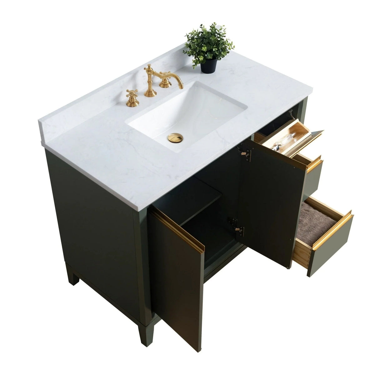 Badunterschrank von Vanity Art mit Keramikwaschbecken und Kunstmarmorplatte