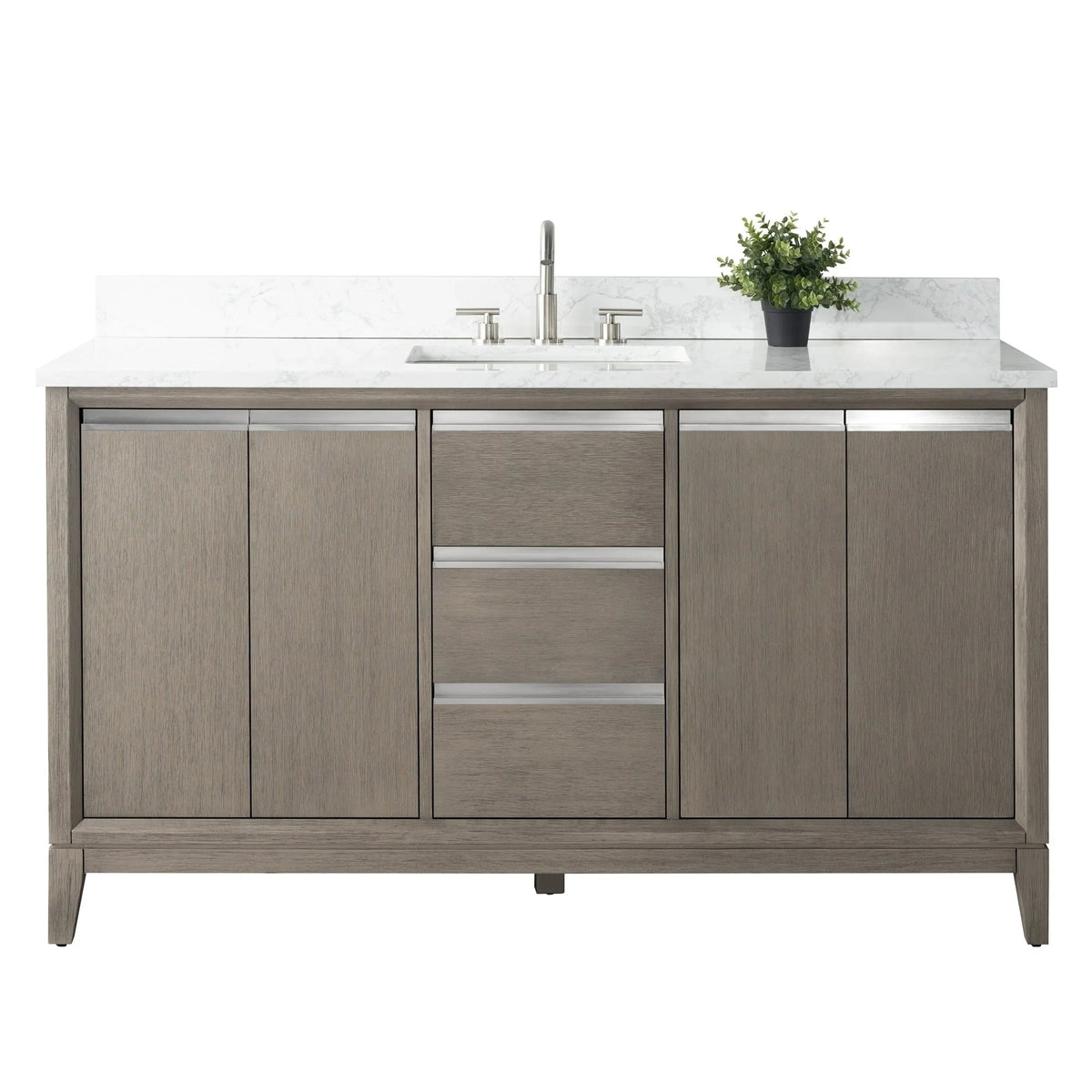 Badunterschrank von Vanity Art mit Keramikwaschbecken und Kunstmarmorplatte